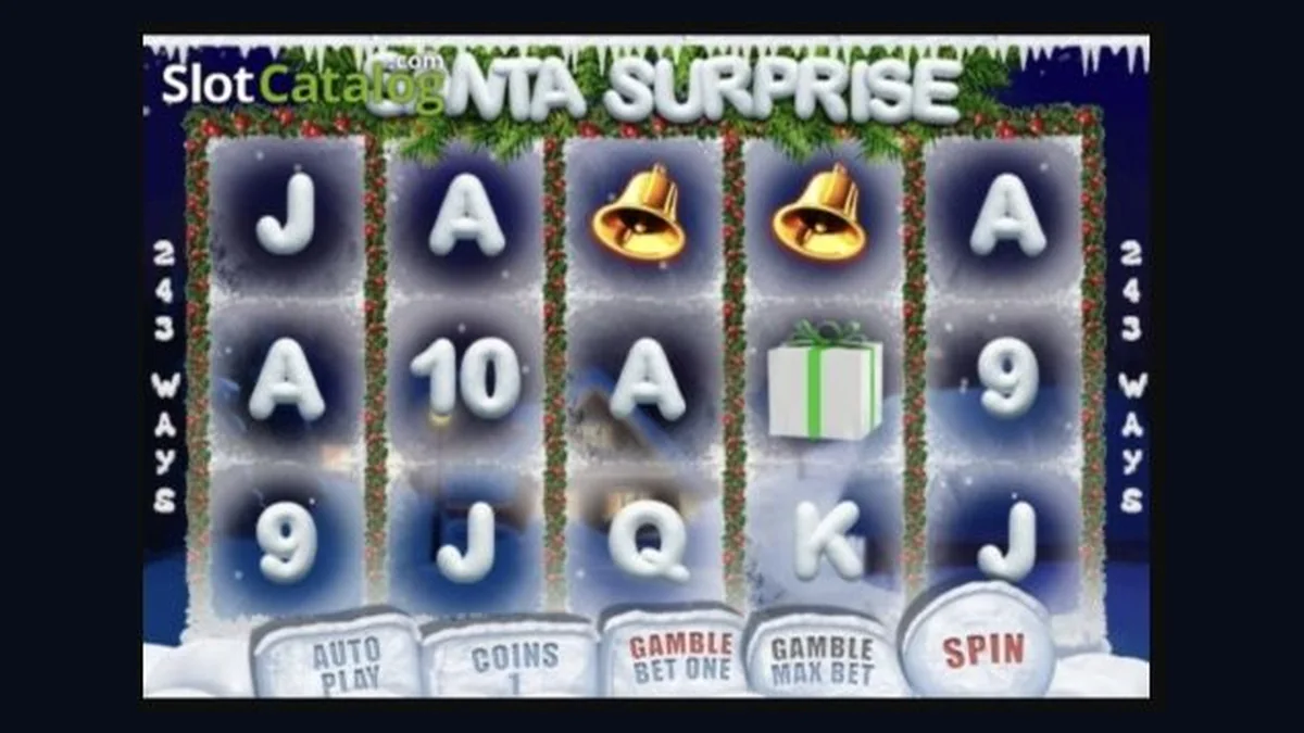 Santa Surprise gameplay screenshot showing the reels and controls