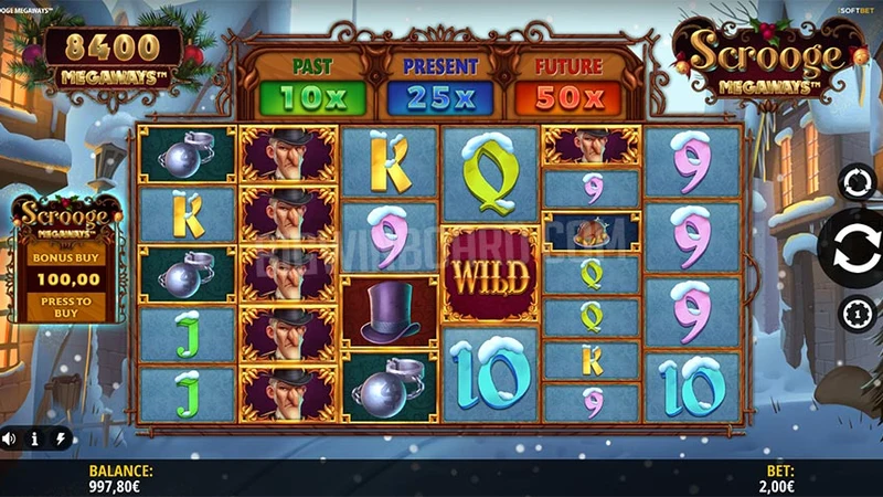 Scrooge Megaways slot gameplay — Victorian Christmas reels