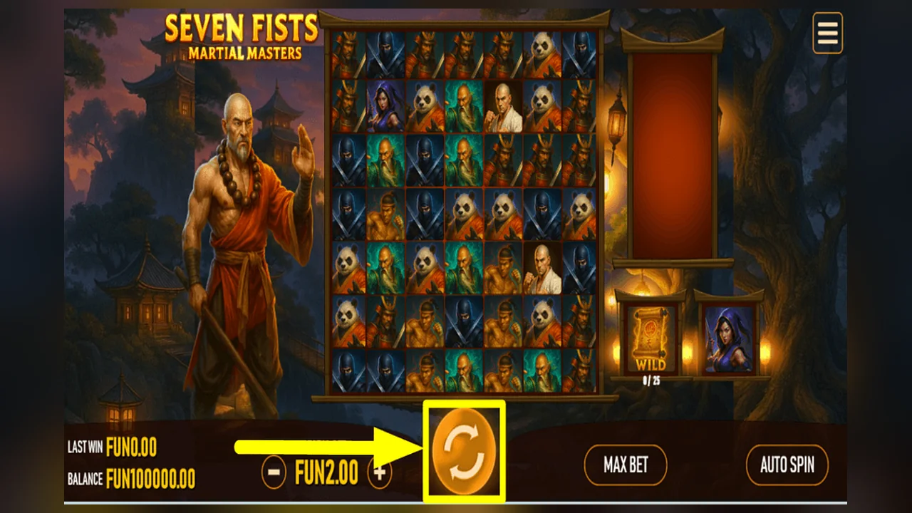 Seven Fists: Martial Masters gameplay screen with the game interface and controls visible