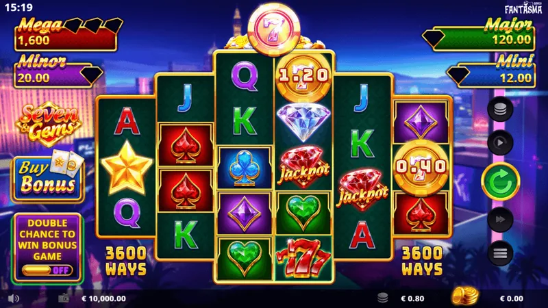 Seven & Gems gameplay screenshot showing the reels