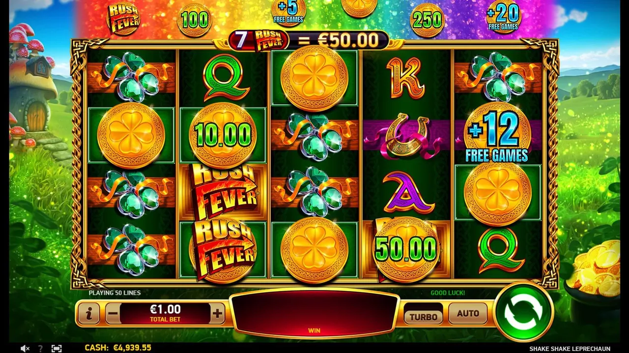 Shake Shake Leprechaun loaded RubyPlay gameplay screen with reels and controls visible
