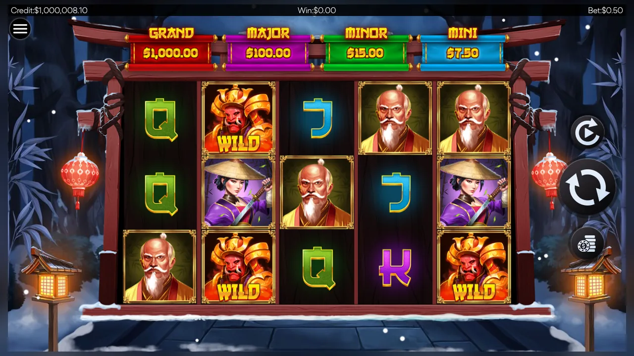 Shogun's Cursed Treasure loaded gameplay interface with controls visible