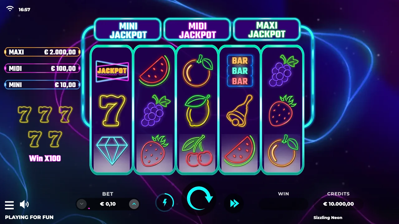 Sizzling Neon Jackpot loaded gameplay interface with active controls visible