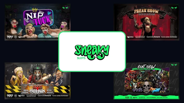 Four Sneaky Slots games surrounding the Sneaky Slots logo
