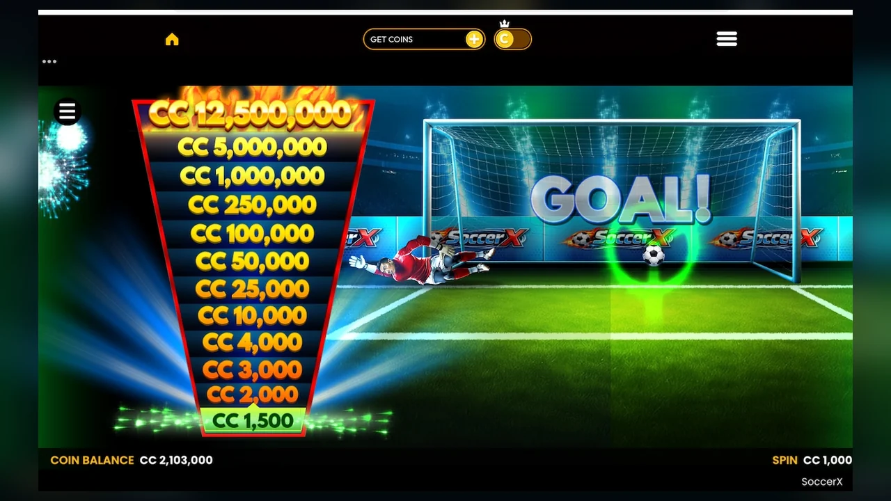 SoccerX gameplay screen showing the active game interface