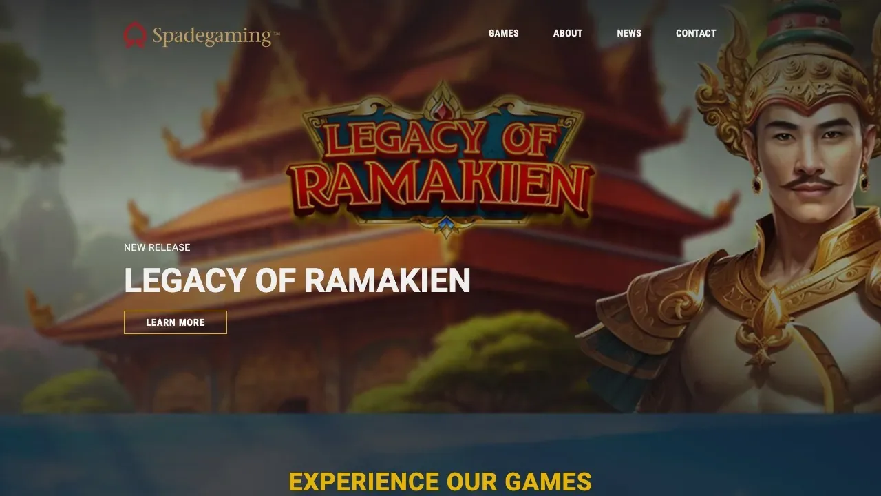 Official Spadegaming website showing its games and company branding
