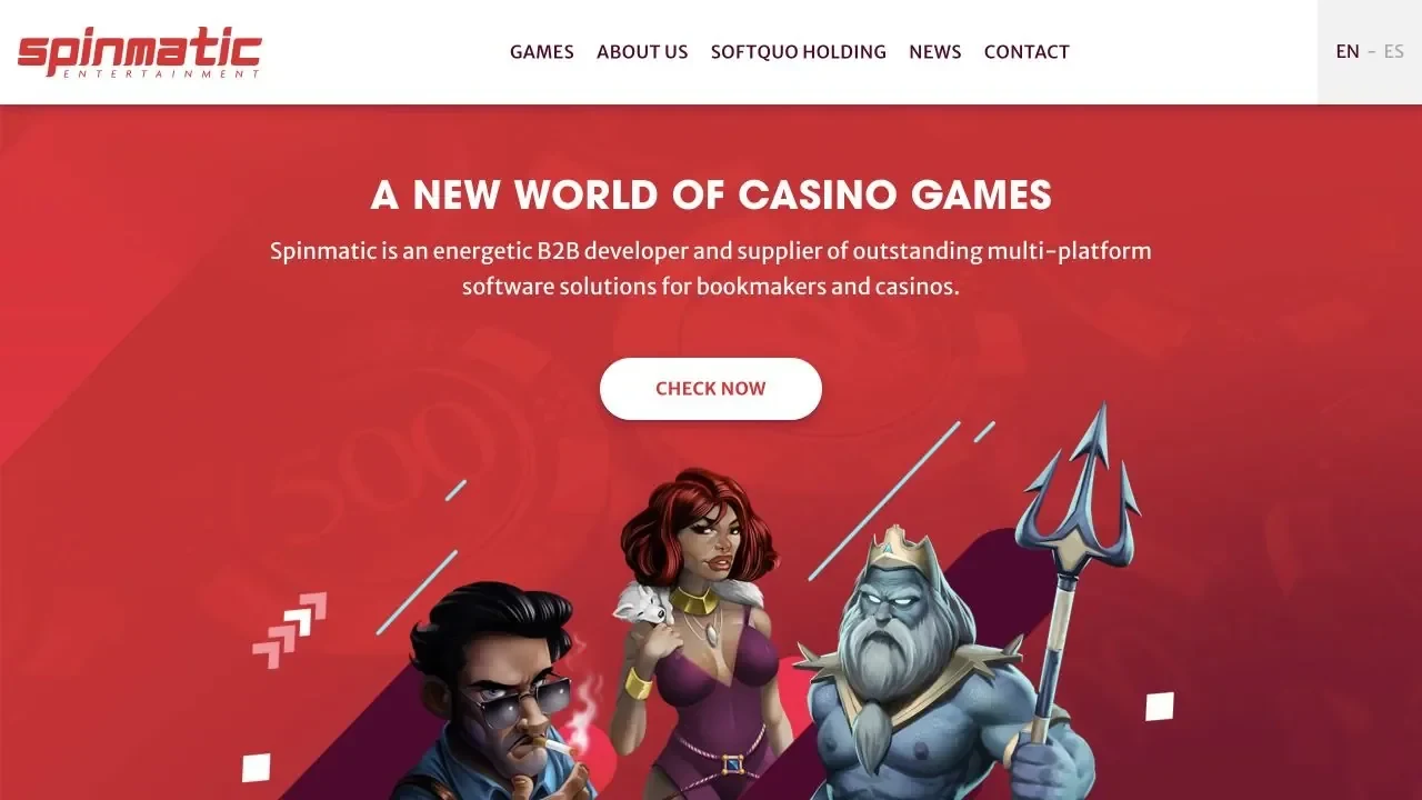 Spinmatic official website showing its casino game range
