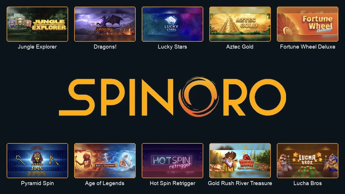 SpinOro logo centred between ten essential SpinOro games