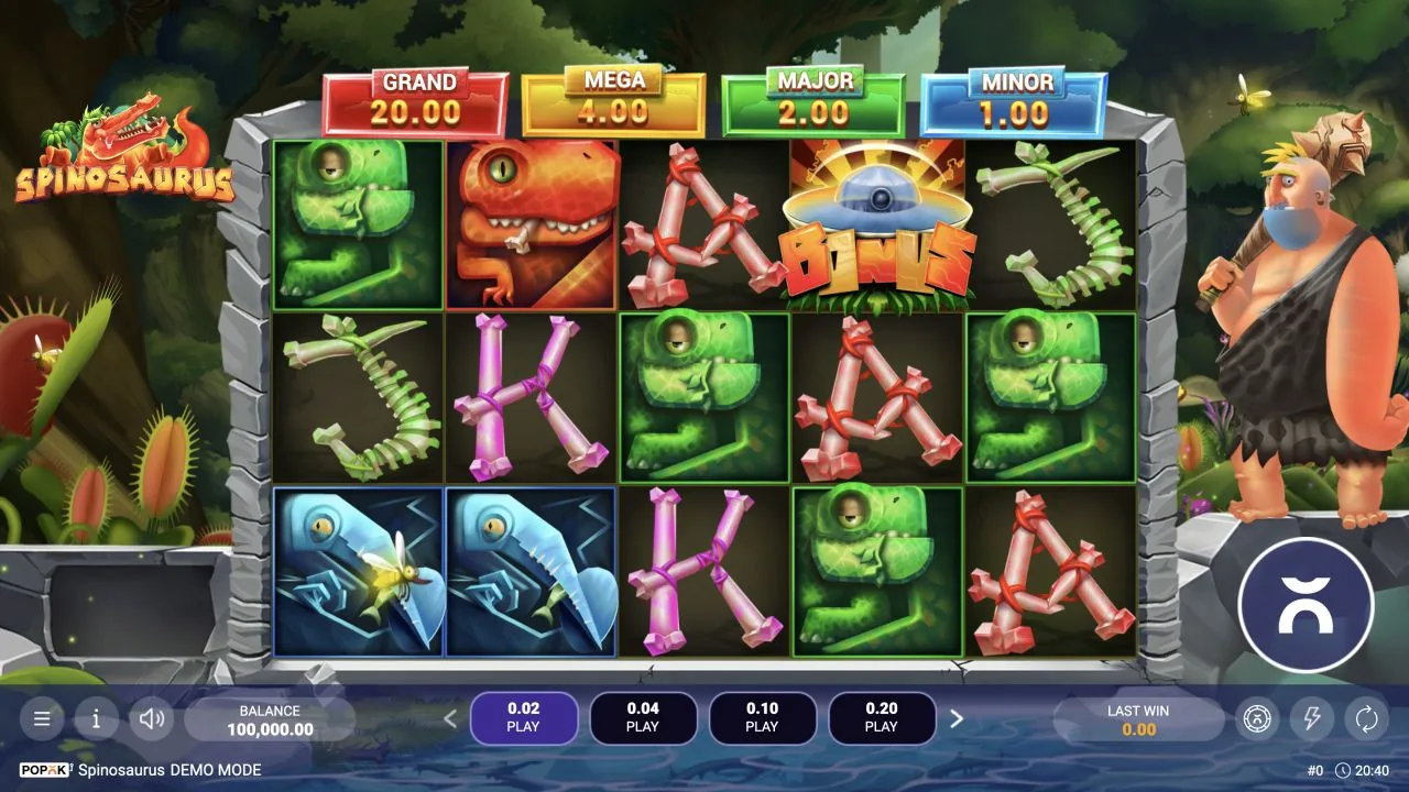 Spinosaurus loaded gameplay interface with the game controls visible