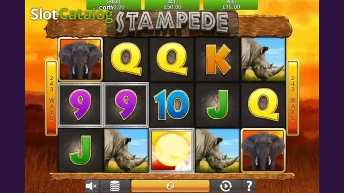 Stampede gameplay screenshot showing the reels and game interface