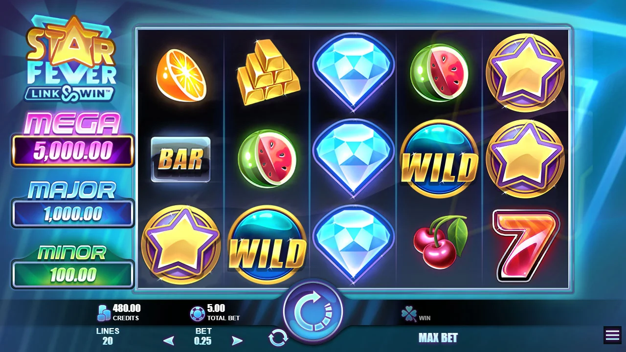 Star Fever Link & Win gameplay screenshot showing the playing interface