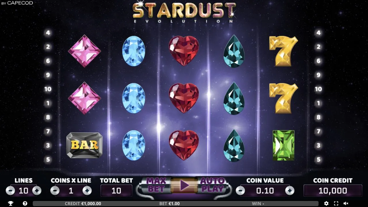 Stardust Evolution loaded gameplay interface with reels and controls visible