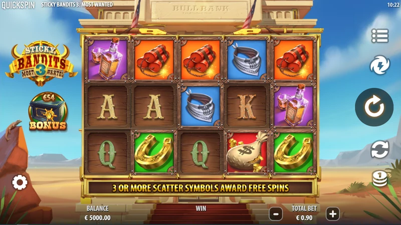 Sticky Bandits 3 Most Wanted slot gameplay — western base game reels