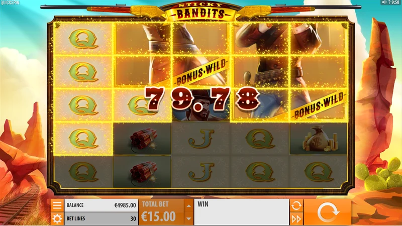 Sticky Bandits slot gameplay — western train robbery reels