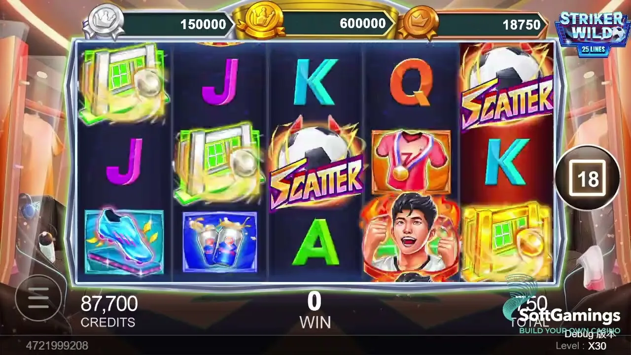 Striker WILD gameplay showing reels and controls