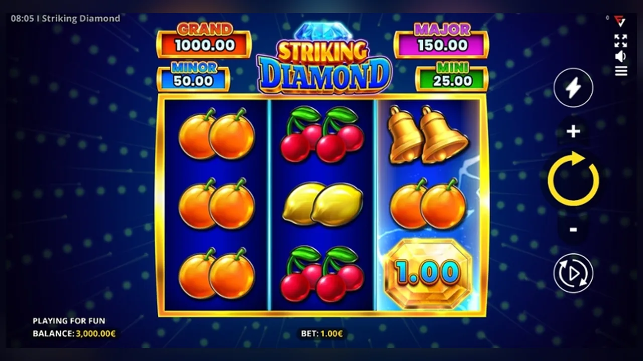 Striking Diamond loaded gameplay interface with reels and controls