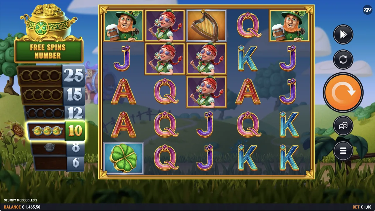 Stumpy McDoodles 2 gameplay screenshot showing the reels and controls