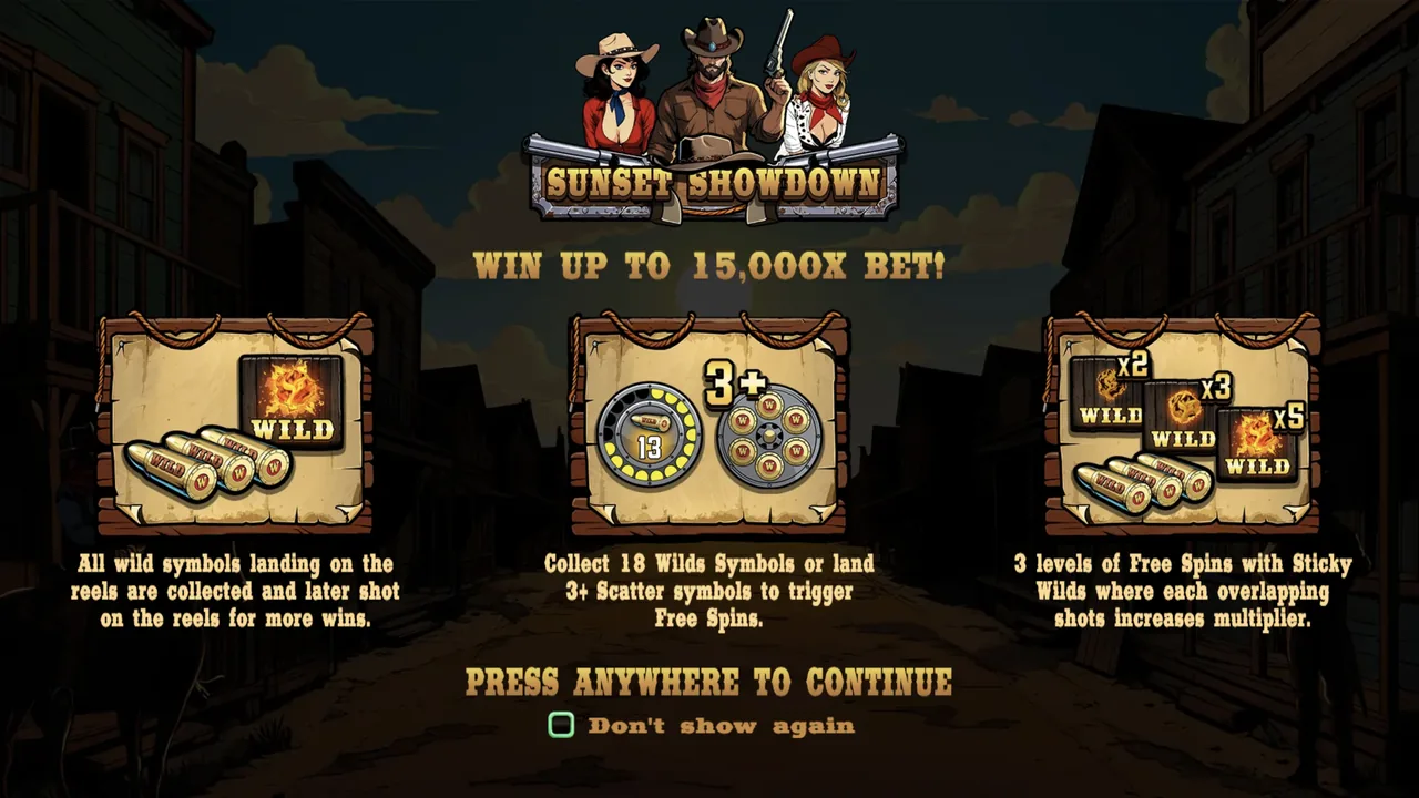 Sunset Showdown gameplay screenshot showing the reels and interface