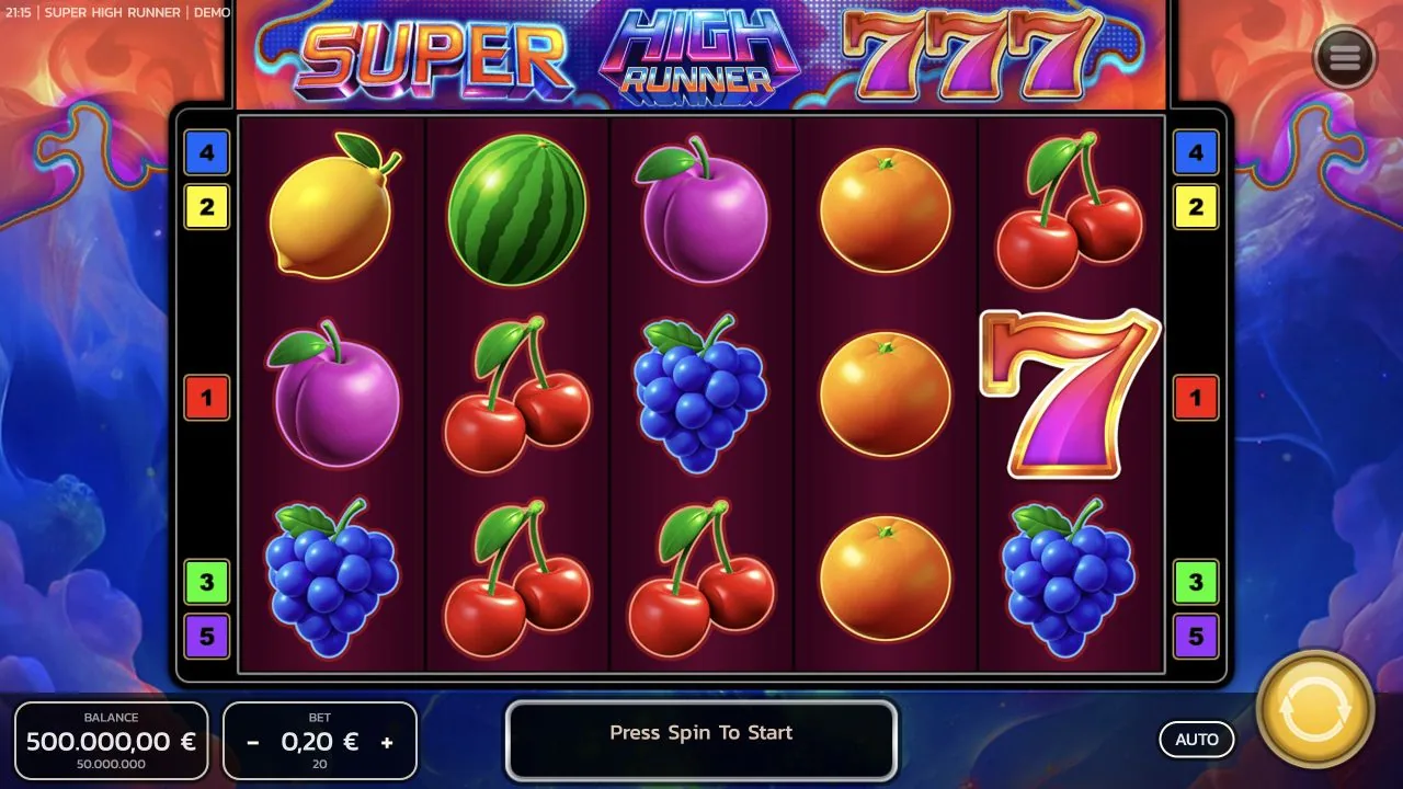 Super High Runner loaded gameplay interface with reels and controls visible