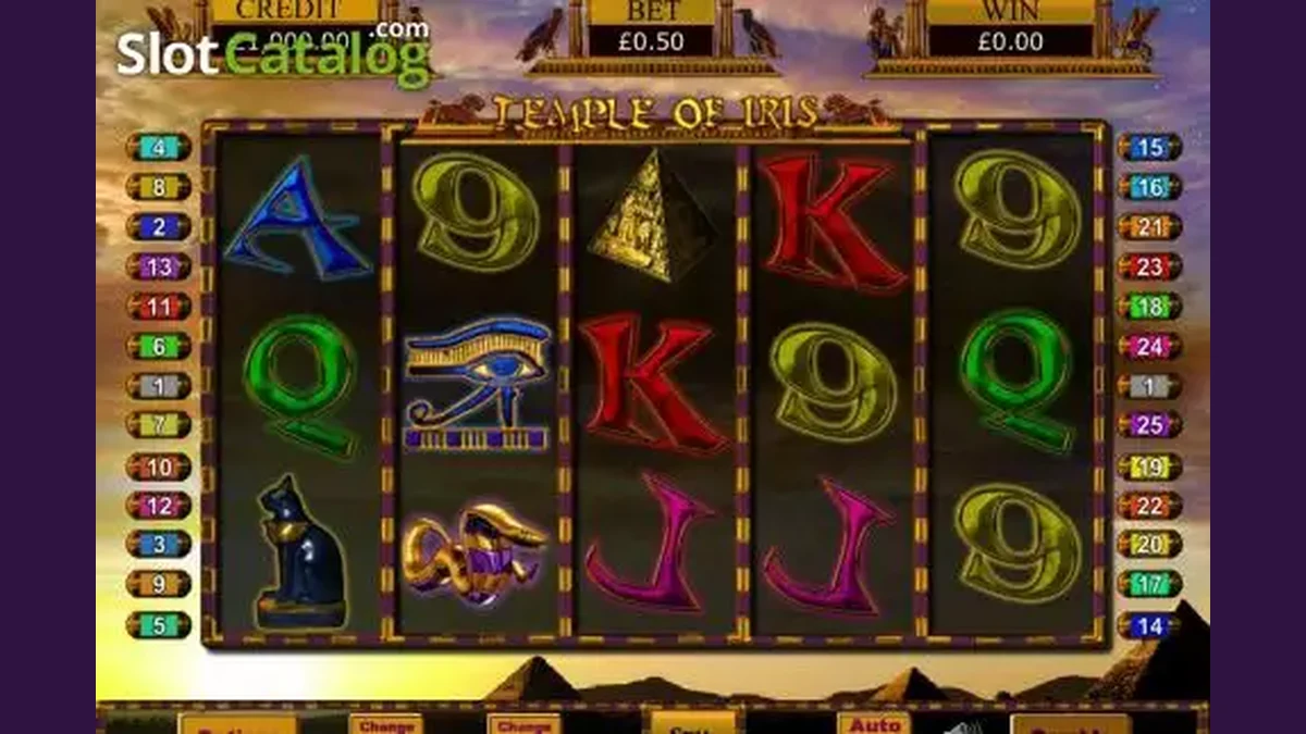 Temple of Iris gameplay screenshot showing the reels and game interface