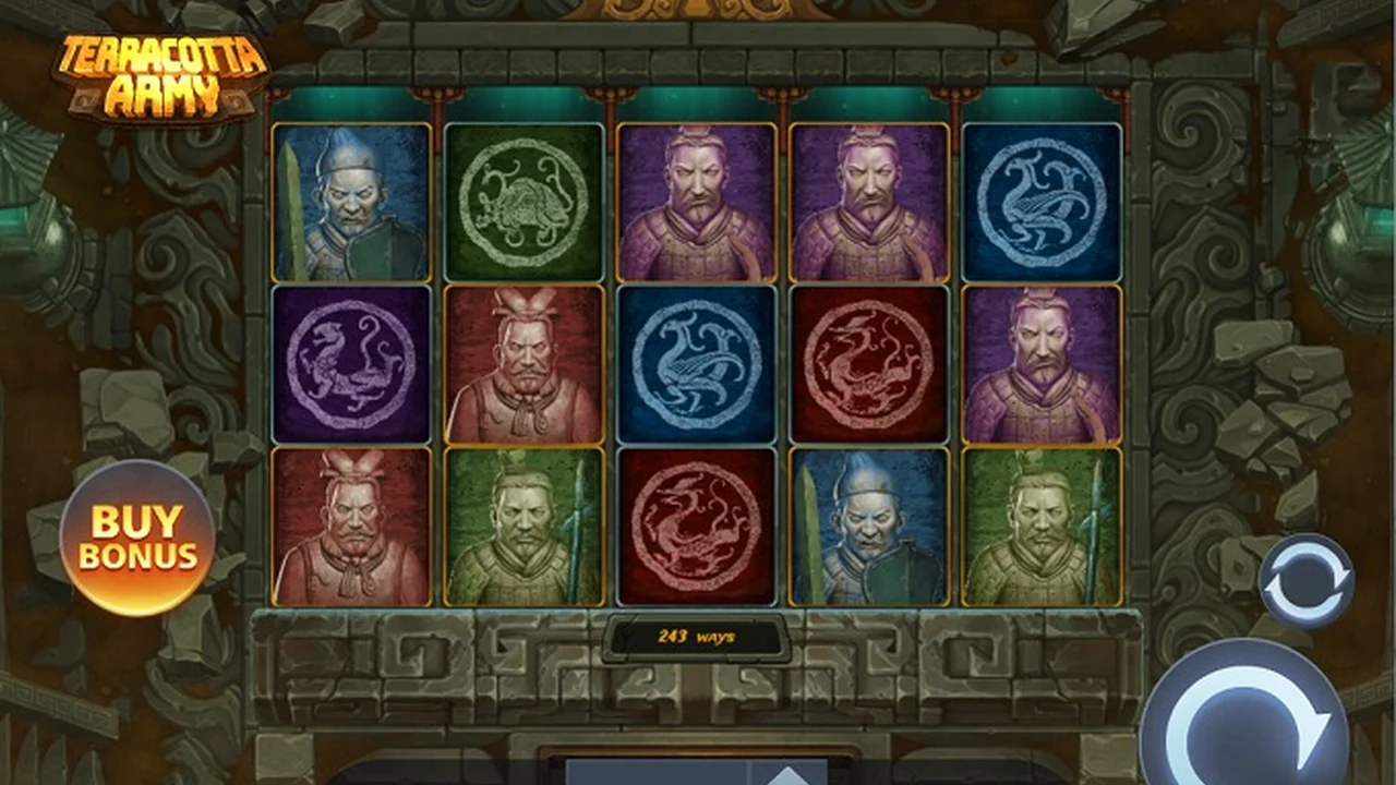 Terracotta Army gameplay showing reels and controls