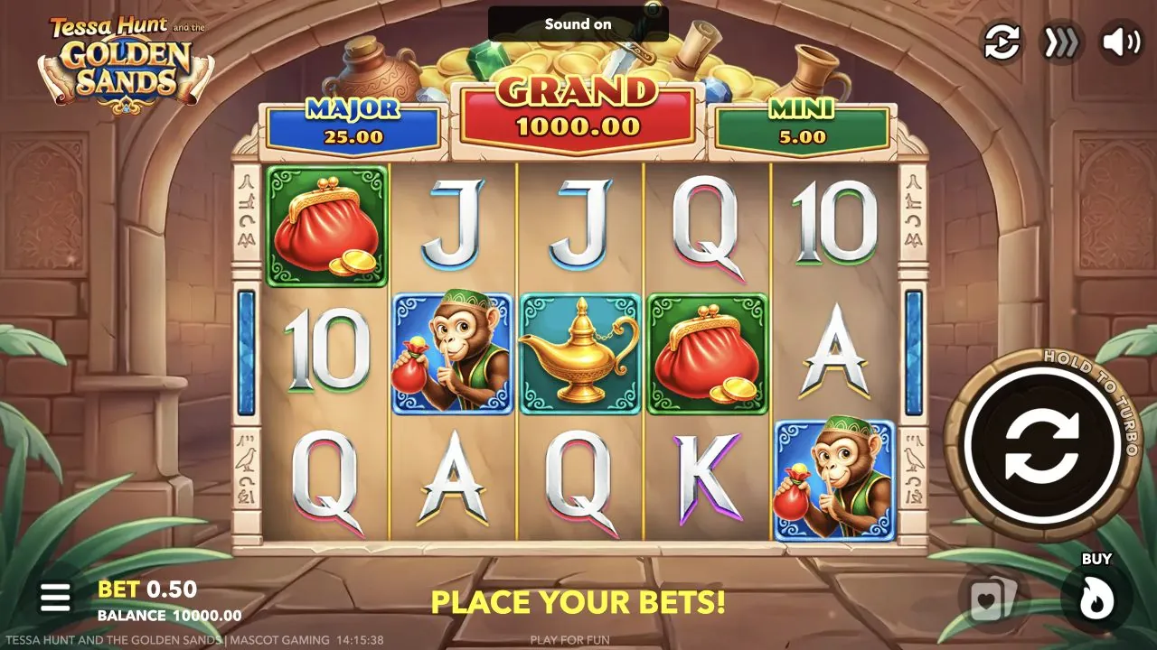 Tessa Hunt and the Golden Sands loaded gameplay interface with controls visible