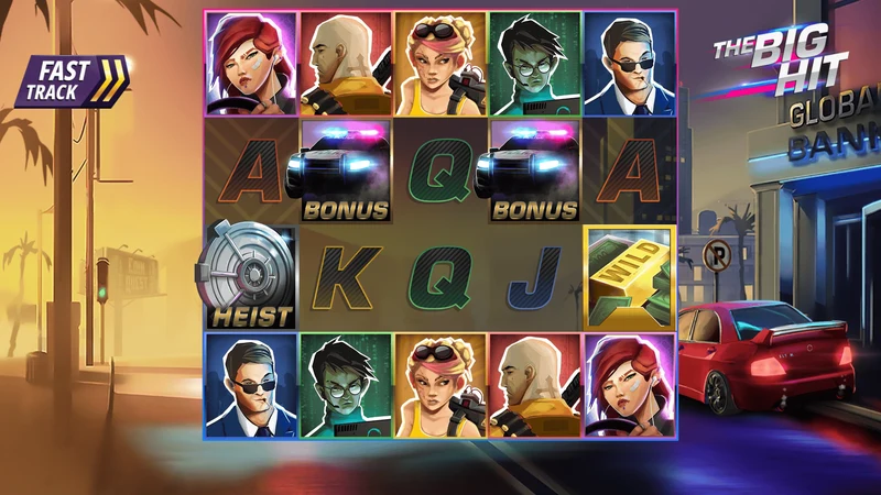 The Big Hit slot gameplay — heist themed reels