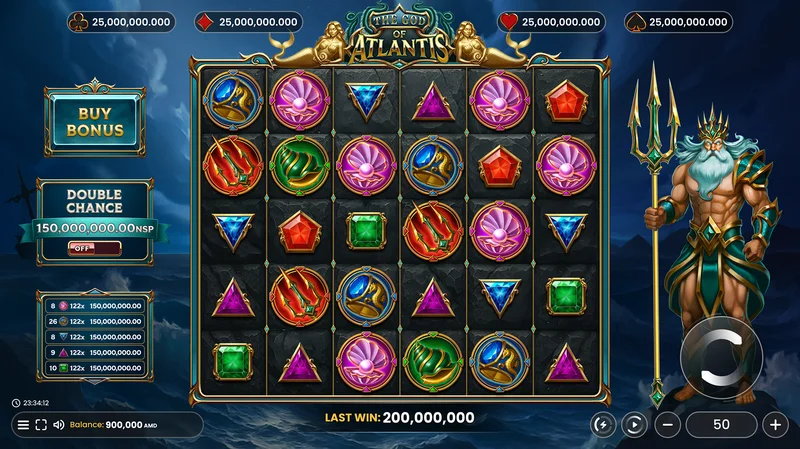 The God of Atlantis slot gameplay — underwater mythology themed reels