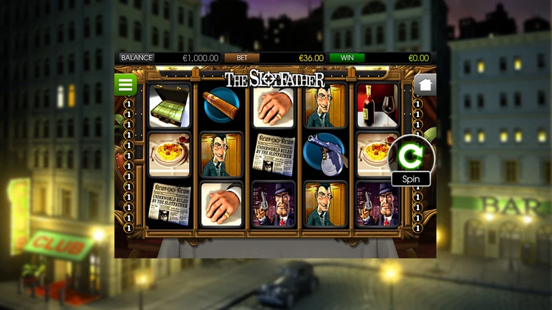 The Slotfather slot gameplay — mob themed 3D reels