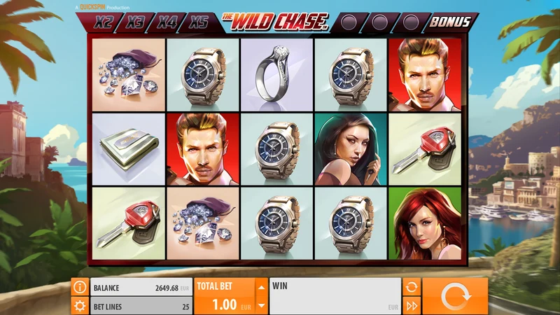 The Wild Chase slot gameplay — heist themed reels