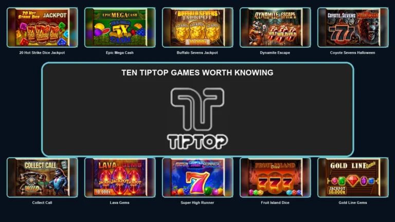 Ten Tiptop games arranged around the large official Tiptop logo