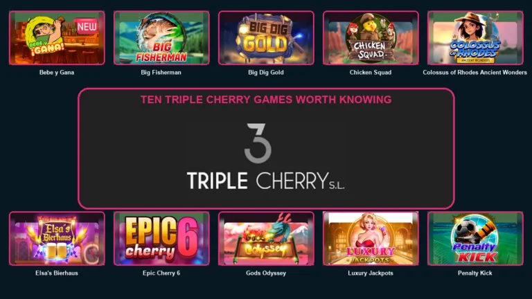 Ten Triple Cherry games arranged around the Triple Cherry logo