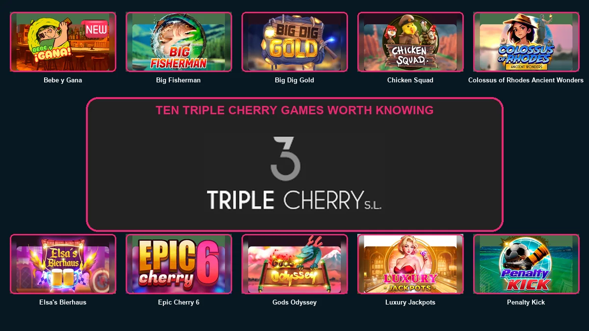Ten Triple Cherry game thumbnails arranged around the large Triple Cherry logo