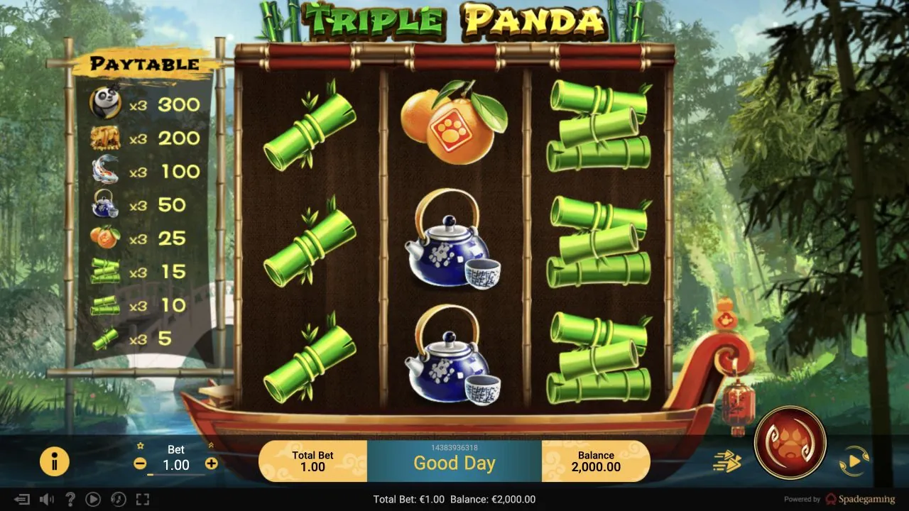 Triple Panda loaded gameplay interface with reels and controls visible