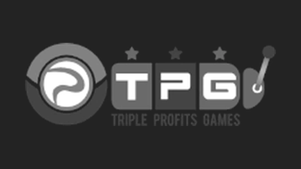 Triple Profits Games TPG logo on its matching charcoal background