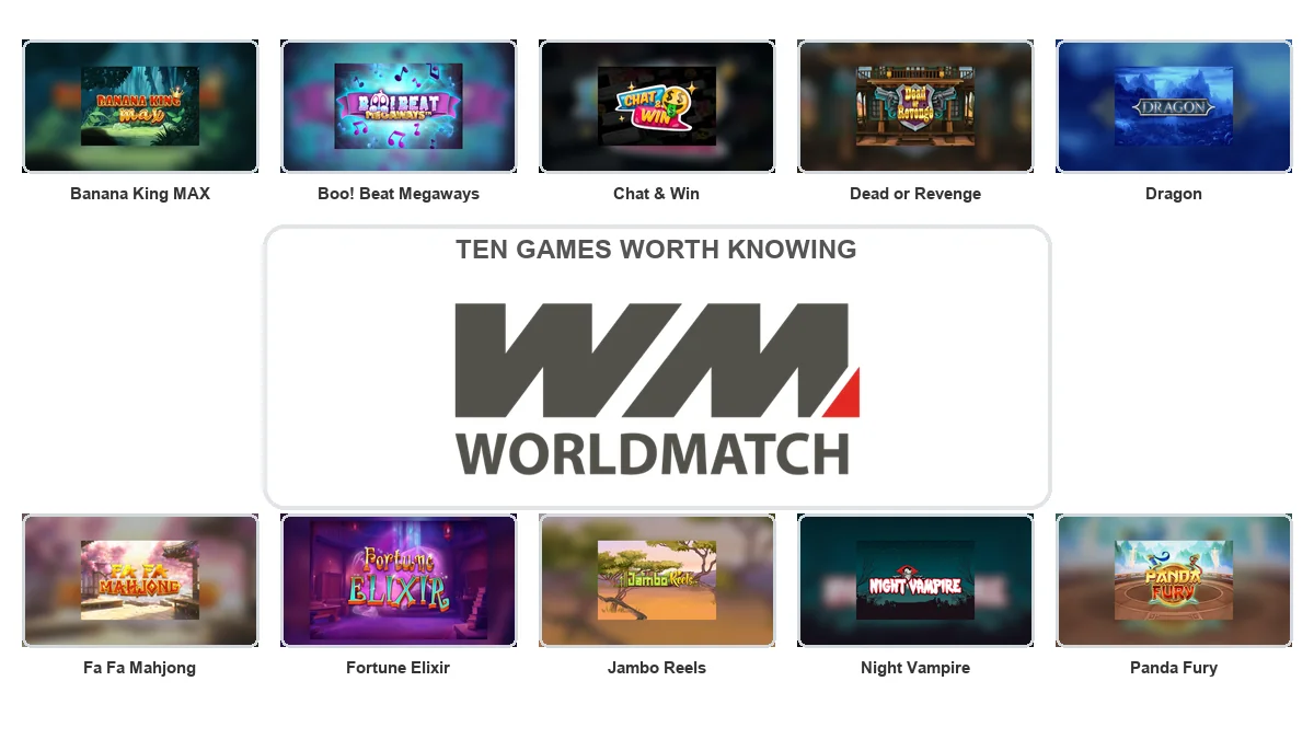Ten WorldMatch game thumbnails arranged around the official WorldMatch logo