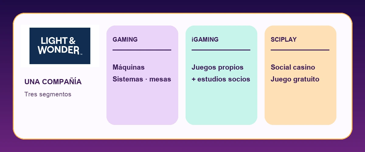 Mapa editorial de Gaming, iGaming y SciPlay dentro de Light & Wonder